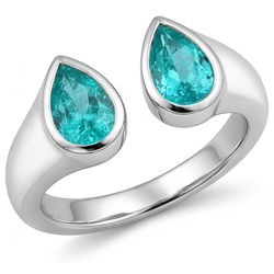 14K White Gold Neon Paraiba Colored Stone Ring – 1-ct Pear Cut