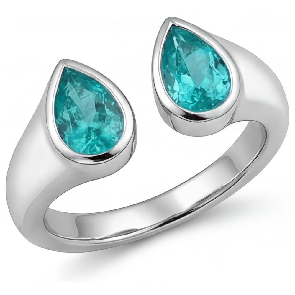 Natural Neon Paraiba Colored Stone Ring – side view