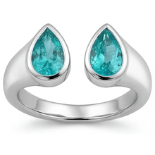 Neon Paraiba Pear Cut Colored Stone Ring in 14K White Gold – top view