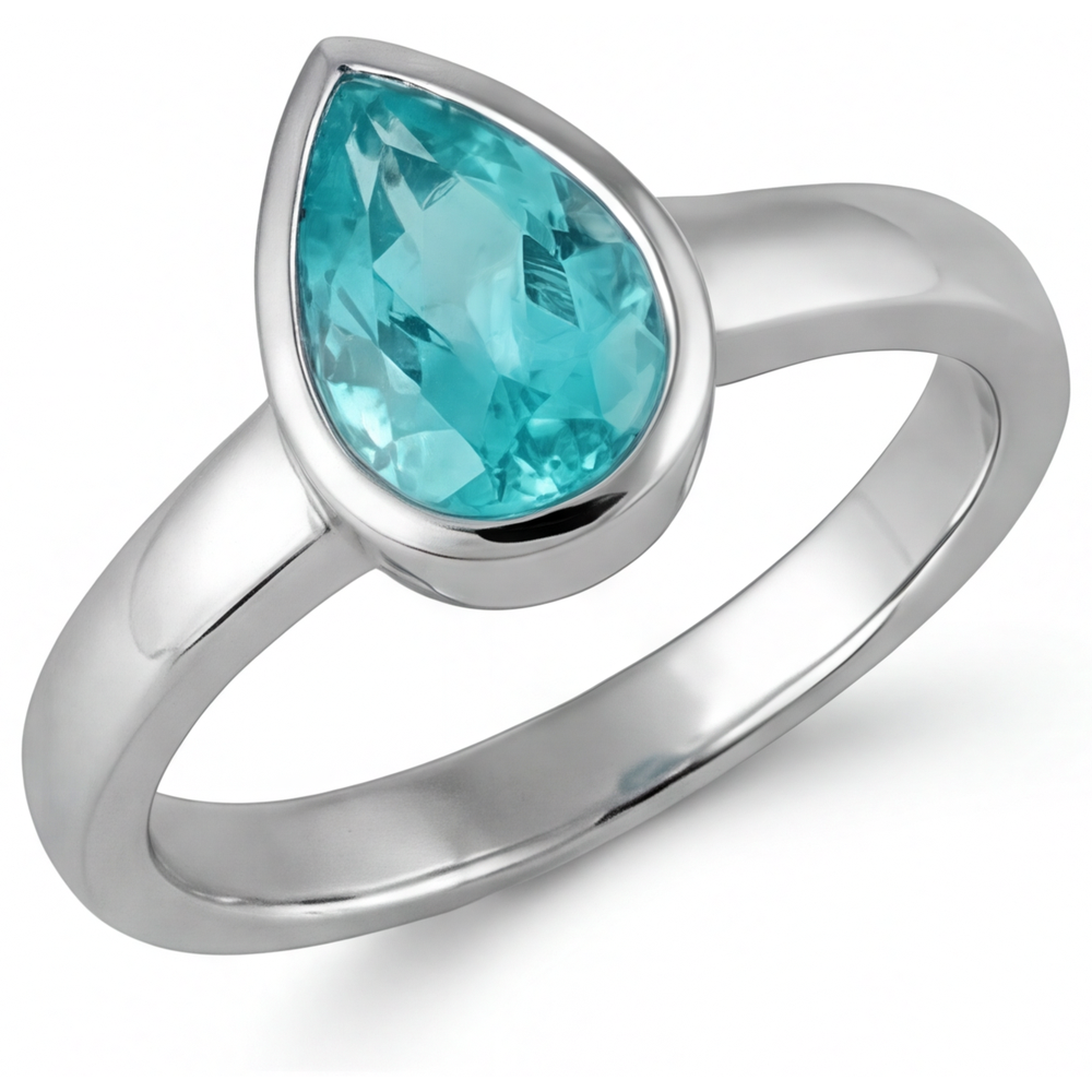 Pear Shape Neon Paraiba ring in 14 Karat White Gold – side view