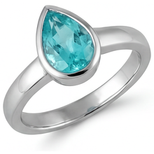 Pear Shape Neon Paraiba ring in 14 Karat White Gold – side view