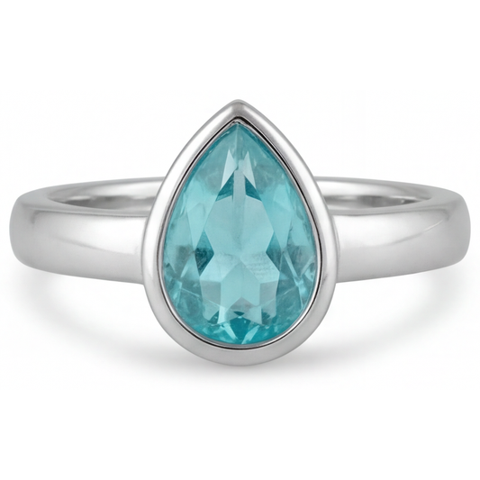 Natural Neon Paraiba Colored Stone Ring – profile view