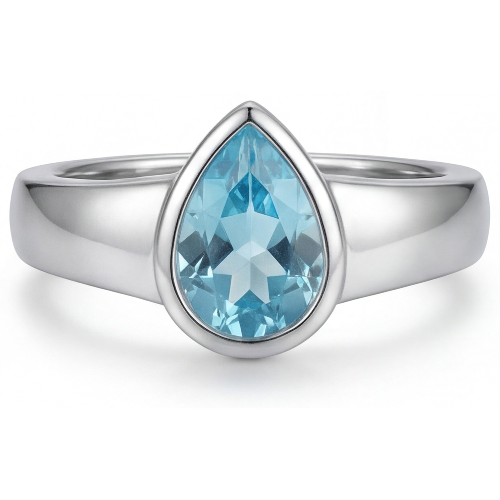 Gemstone Ring 14 Karat White Gold with Neon Paraiba – front view