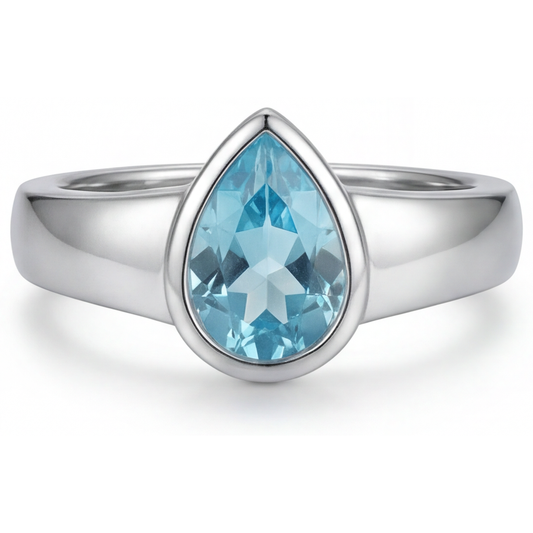 Gemstone Ring 14 Karat White Gold with Neon Paraiba – front view