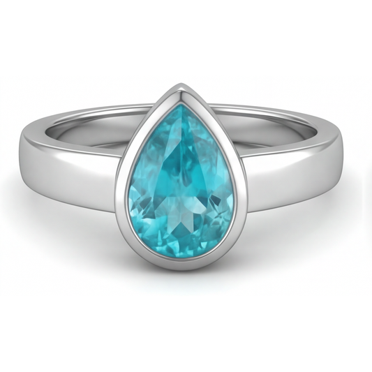 Real Neon Paraiba Gemstone Ring – front view