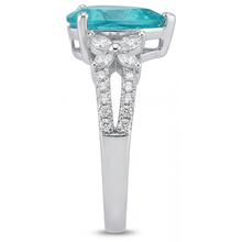 Pear Cut Neon Paraiba ring in 14K White Gold – back view