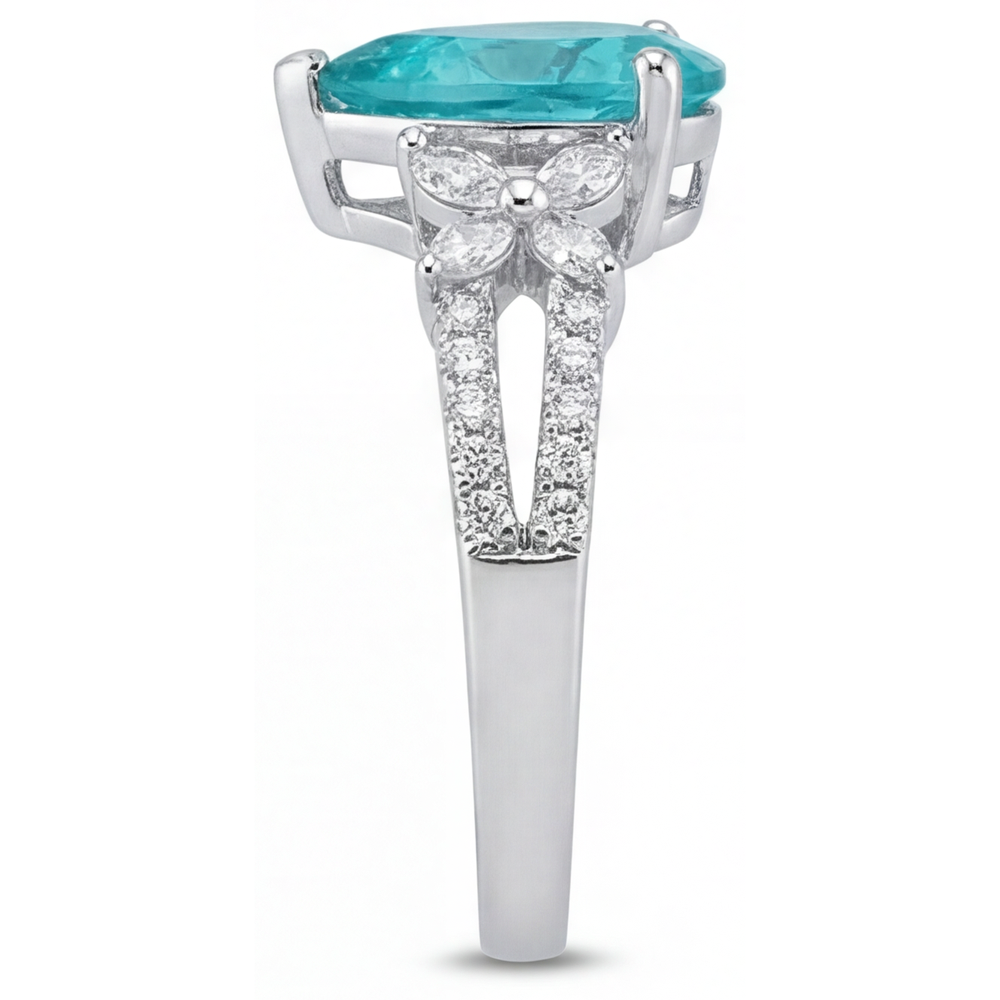 Pear Cut Neon Paraiba ring in 14K White Gold – detail view