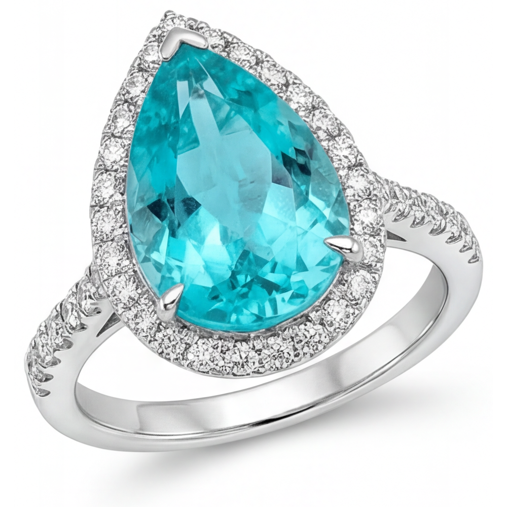 Natural Neon Paraiba Halo Engagement Ring 5.50 ct 14 Karat White Gold – main view