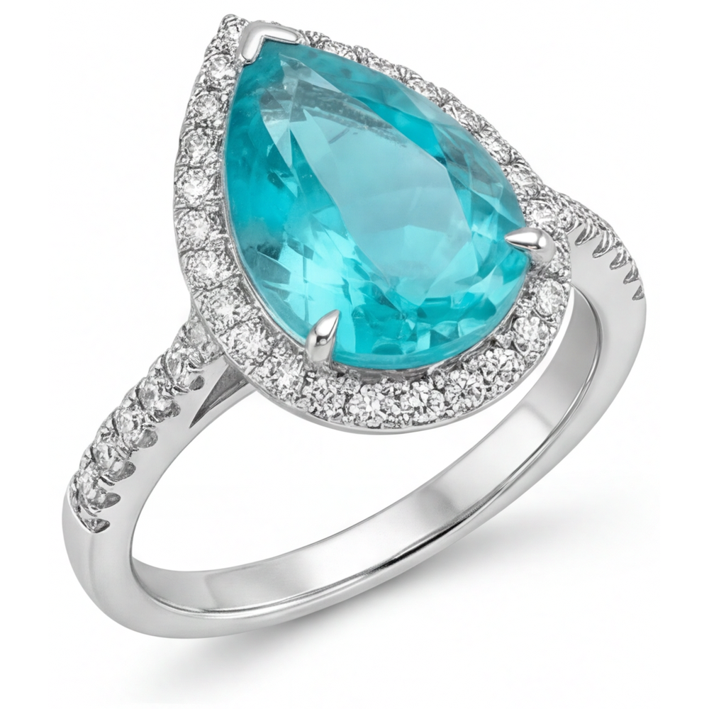 Neon Paraiba Halo Engagement Ring 5.50-ct 14 Karat White Gold – side view