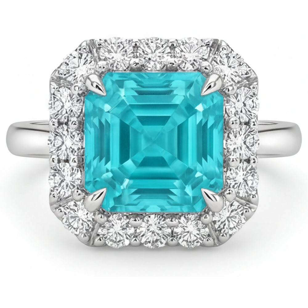 Authentic Neon Paraiba Halo Ring 3.50 ct 14K White Gold – main view