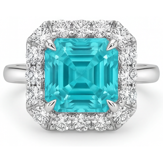 Authentic Neon Paraiba Halo Ring 3.50 ct 14K White Gold – main view