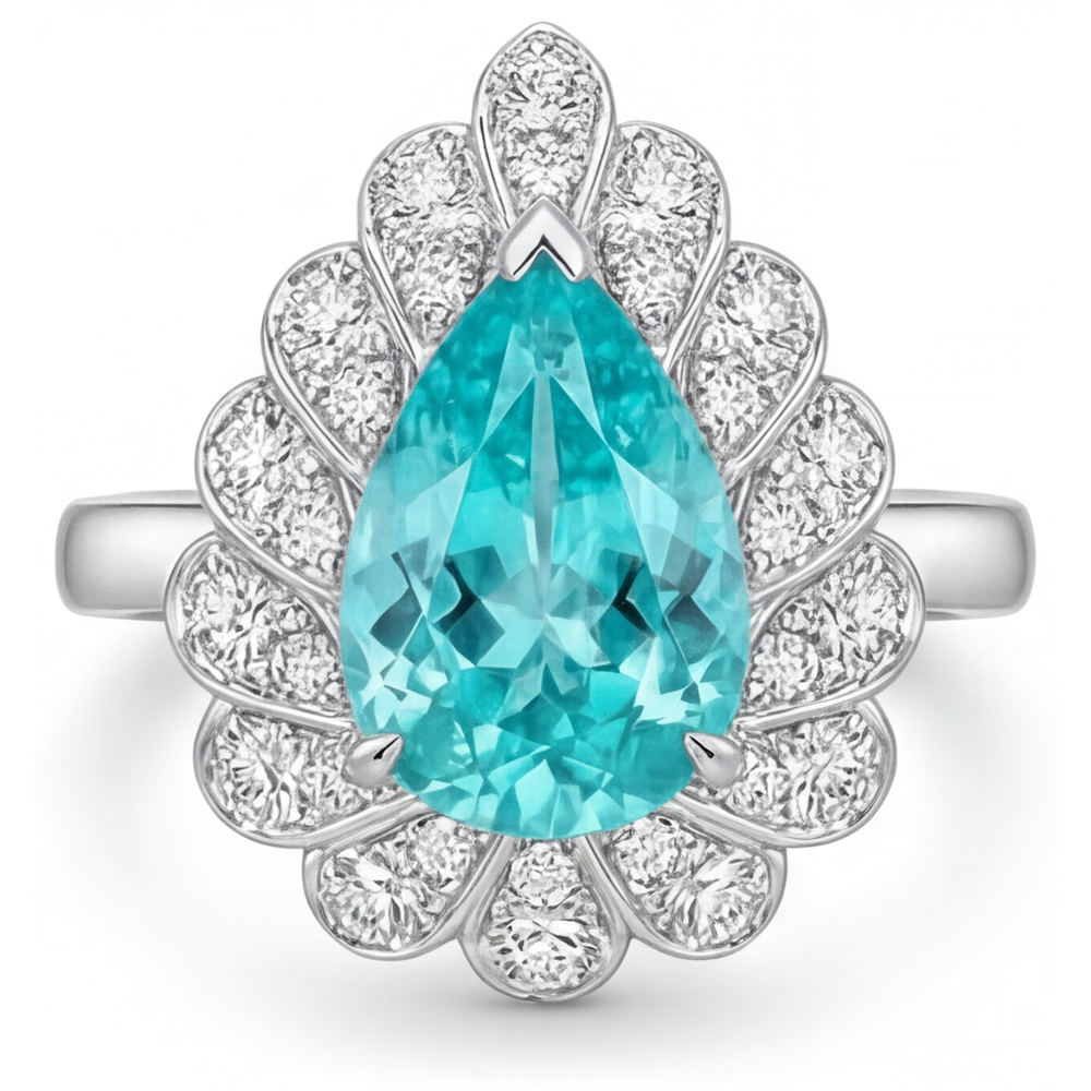 Exquisite Neon Paraiba Halo Ring 5 ct – side view