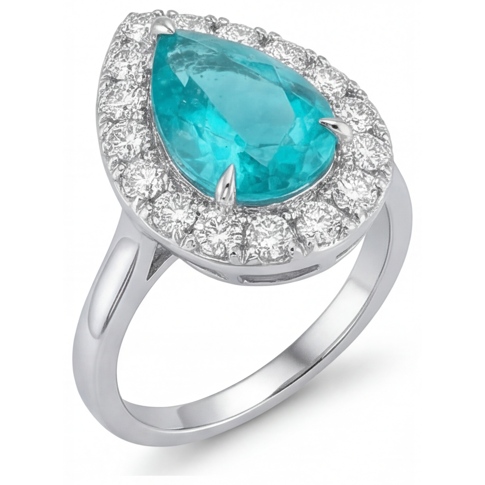 Neon Paraiba Halo Ring 5-ct 14K White Gold – angle view