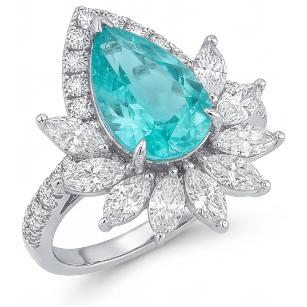 Natural Neon Paraiba Halo Setting Ring – angle view