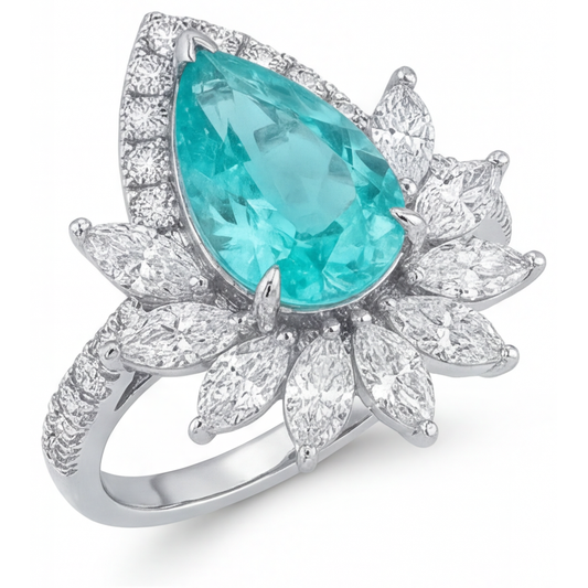 Natural Neon Paraiba Halo Setting Ring – angle view