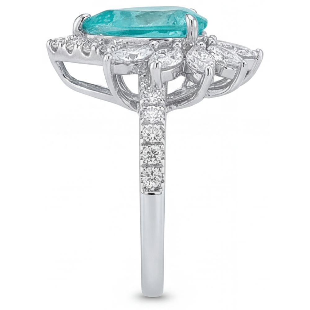 Natural Neon Paraiba Halo Setting Ring 5 ct 14K White Gold – profile view