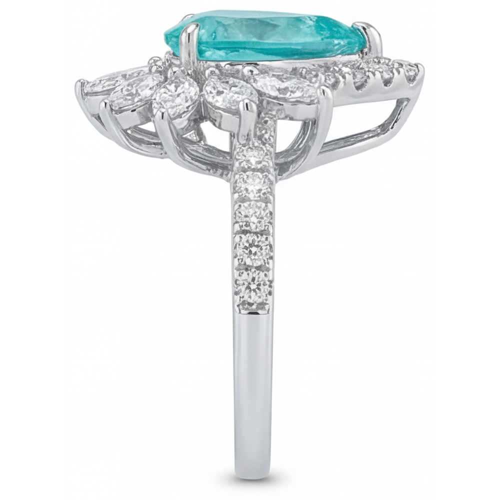 Neon Paraiba Halo Setting Ring 5-ct 14K White Gold – top view