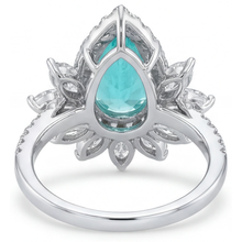 Pear Shape Neon Paraiba ring in 14K White Gold – back view