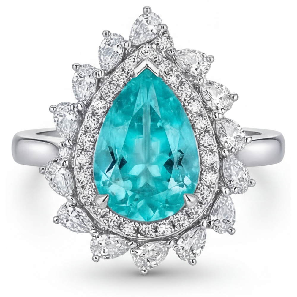 Neon Paraiba Halo Setting Ring 6.50-ct 14K White Gold – front view