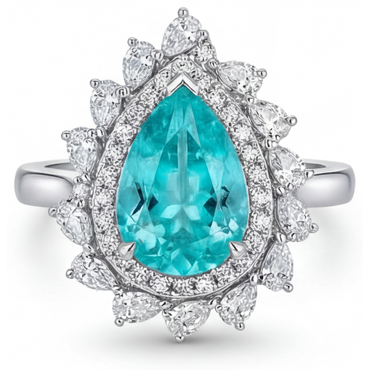 Neon Paraiba Halo Setting Ring 6.50-ct 14K White Gold – front view