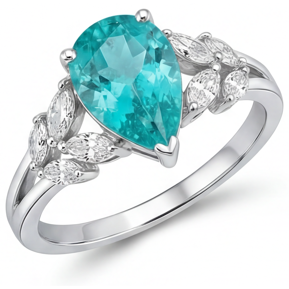 Sparkling Neon Paraiba Precious Stone Ring 2 ct – angle view