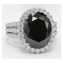 Black Diamond Proposal Ring 6 Carat Real Oval Halo 14K White Gold