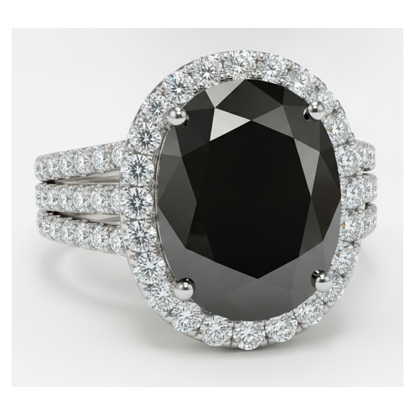 Black Diamond Proposal Ring 6 Carat Real Oval Halo 14K White Gold