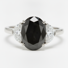 Black Diamond Marriage Ring 4.6 Carat Genuine Oval Half Moon Three Stone 14K White Gold