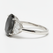 Black Diamond Marriage Ring 4.6 Carat Genuine Oval Half Moon Three Stone 14K White Gold