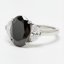 Black Diamond Marriage Ring 4.6 Carat Genuine Oval Half Moon Three Stone 14K White Gold