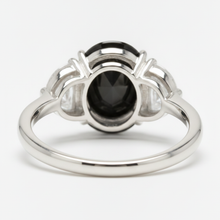 Black Diamond Marriage Ring 4.6 Carat Genuine Oval Half Moon Three Stone 14K White Gold