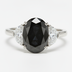 Black Diamond Marriage Ring 4.6 Carat Genuine Oval Half Moon Three Stone 14K White Gold