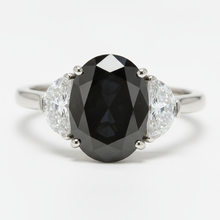 Black Diamond Marriage Ring 4.6 Carat Genuine Oval Half Moon Three Stone 14K White Gold