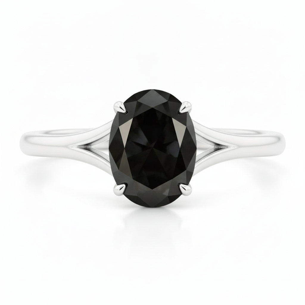 Natural Black Diamond Engagement Ring 5 Carat Oval Solitaire Cathedral 14K White Gold