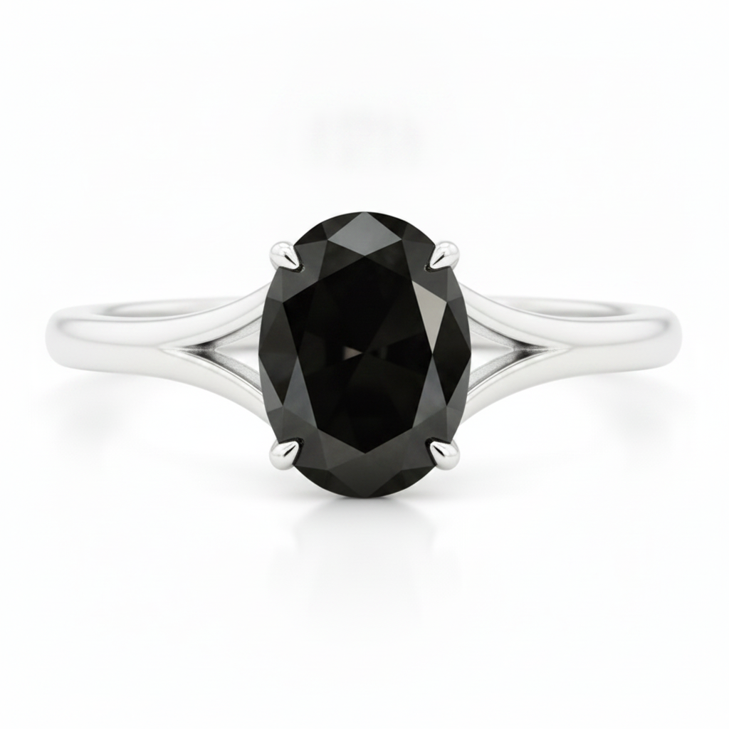 Natural Black Diamond Engagement Ring 5 Carat Oval Solitaire Cathedral 14K White Gold