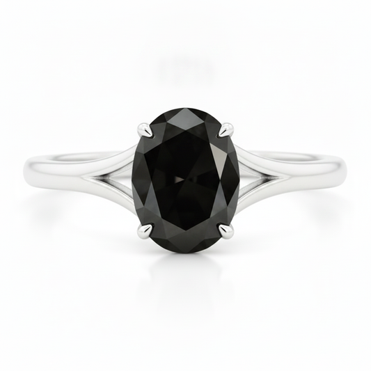 Natural Black Diamond Engagement Ring 5 Carat Oval Solitaire Cathedral 14K White Gold