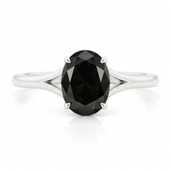 Natural Black Diamond Engagement Ring 5 Carat Oval Solitaire Cathedral 14K White Gold