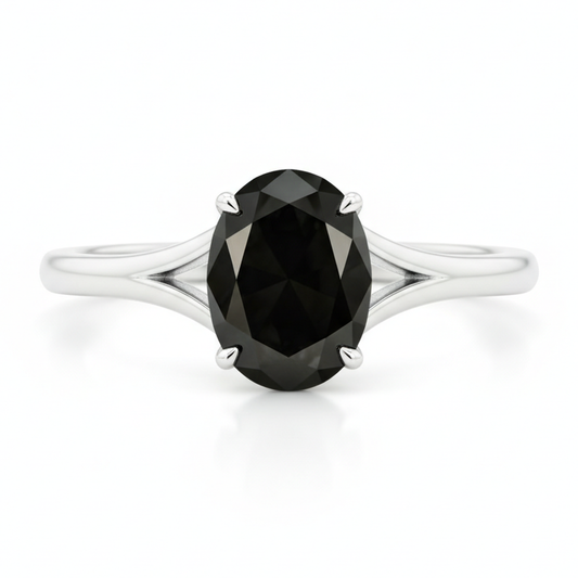 Natural Black Diamond Engagement Ring 5 Carat Oval Solitaire Cathedral 14K White Gold
