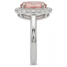 Padparadscha Sapphire Ring 4.3 Carat Lab Grown Oval Halo 14K White Gold