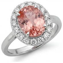 Padparadscha Sapphire Ring 4.3 Carat Lab Grown Oval Halo 14K White Gold