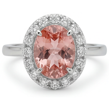 Padparadscha Sapphire Ring 4.3 Carat Lab Grown Oval Halo 14K White Gold