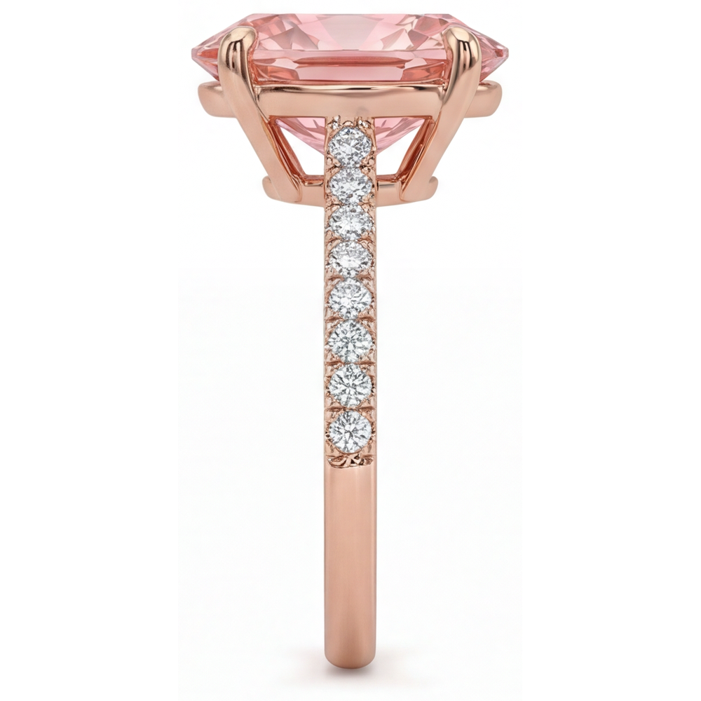 Padparadscha Sapphire Ring 4.3 Carat Lab Grown Oval Pave 14K Rose Gold