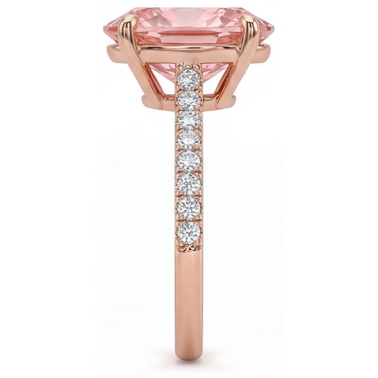Padparadscha Sapphire Ring 4.3 Carat Lab Grown Oval Pave 14K Rose Gold