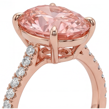 Padparadscha Sapphire Ring 4.3 Carat Lab Grown Oval Pave 14K Rose Gold