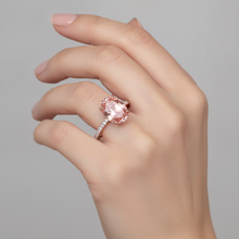 Padparadscha Sapphire Ring 4.3 Carat Lab Grown Oval Pave 14K Rose Gold