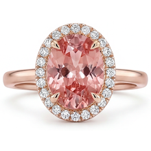 Peach Sapphire Ring 2.8 Carat Natural Oval Padparadscha Halo Plain 14K Rose Gold