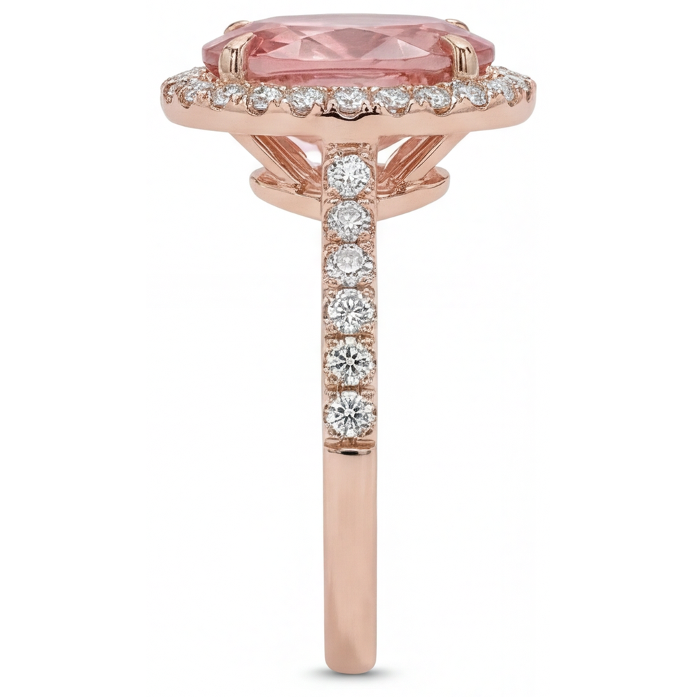 Vintage Padparadscha Sapphire Ring 2.8 Carat Real Oval Halo Pave 14K Rose Gold