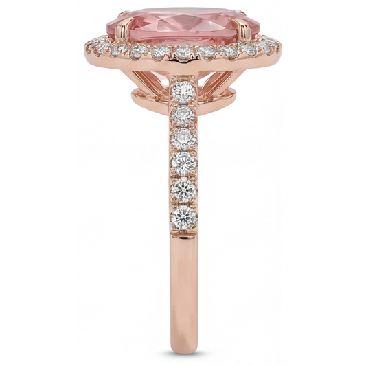 Vintage Padparadscha Sapphire Ring 2.8 Carat Real Oval Halo Pave 14K Rose Gold