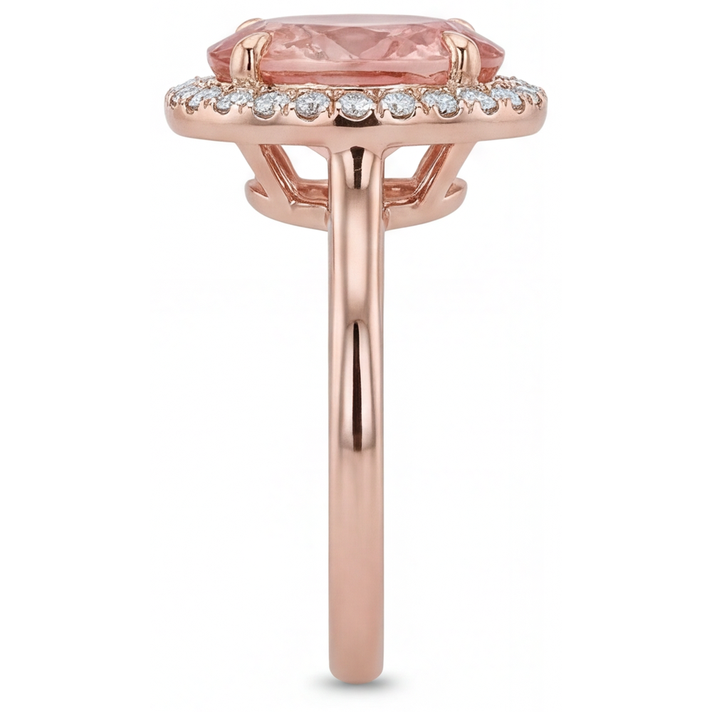 Peach Sapphire Ring 2.8 Carat Natural Oval Padparadscha Halo Plain 14K Rose Gold