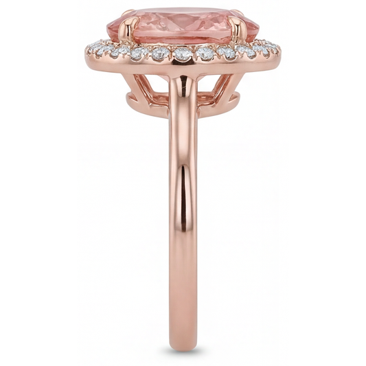 Peach Sapphire Ring 2.8 Carat Natural Oval Padparadscha Halo Plain 14K Rose Gold